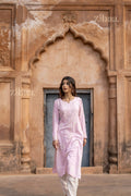 Zibaa Modal Blush Pink Long Chikankari Kurti | Grocsy