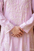 Zibaa Modal Blush Pink Long Chikankari Kurti | Grocsy