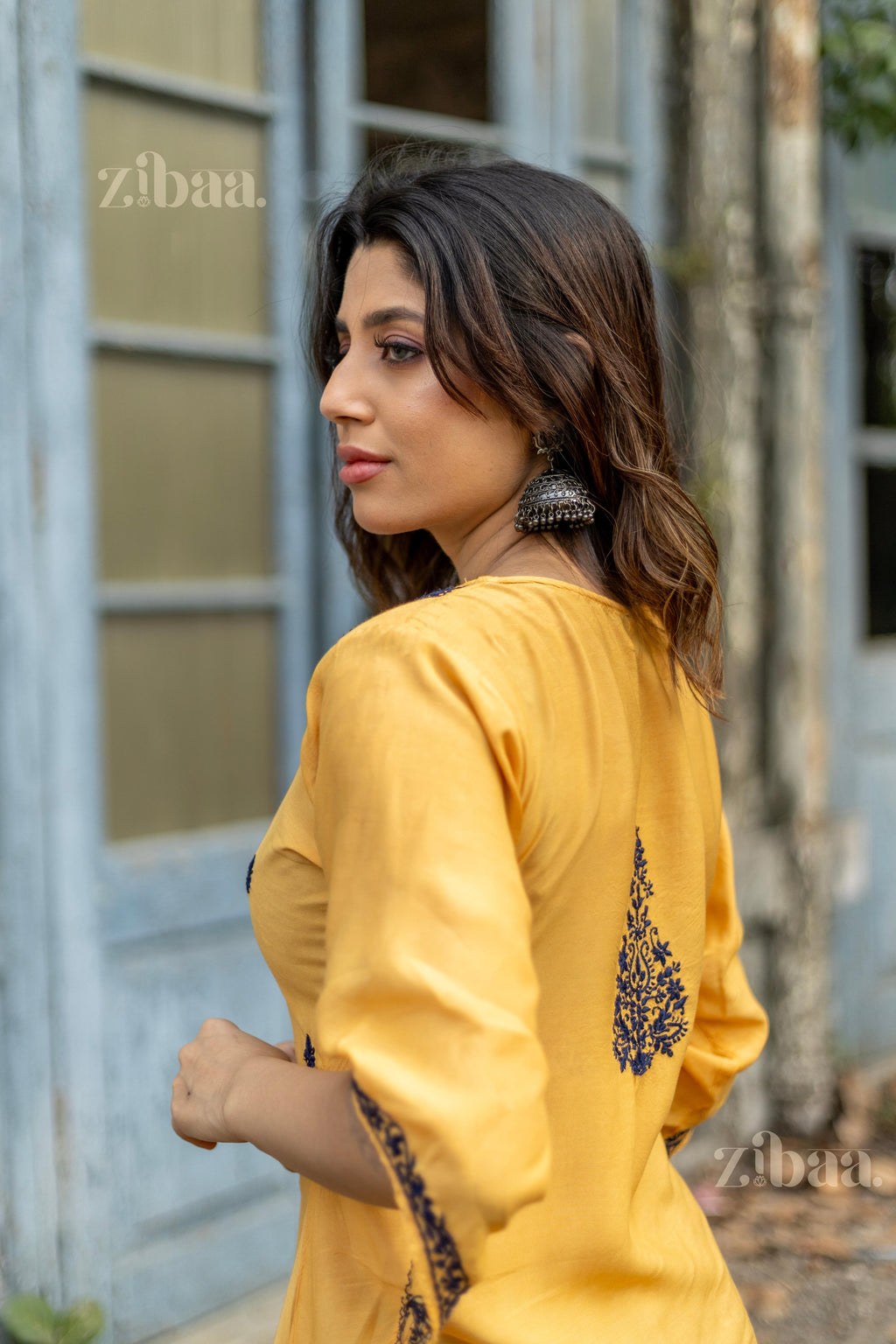 Zibaa Muslin Golden Beige Chikankari Co-ord Set | Grocsy