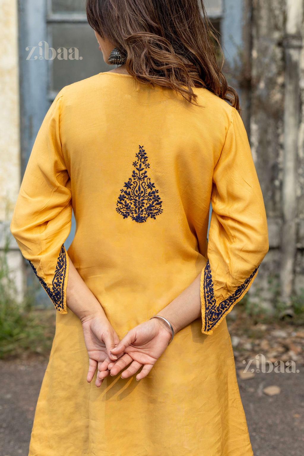 Zibaa Muslin Golden Beige Chikankari Co-ord Set | Grocsy