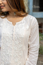Zibaa Cotton Ivory Chikankari Anarkali | Grocsy