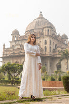 Zibaa Cotton Ivory Chikankari Anarkali | Grocsy