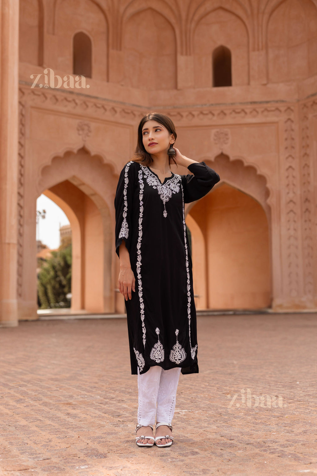 Zibaa Modal Black Chikankari Kurti | Grocsy