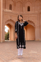 Zibaa Modal Black Chikankari Kurti | Grocsy