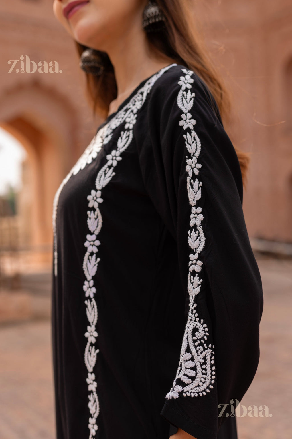 Zibaa Modal Black Chikankari Kurti | Grocsy