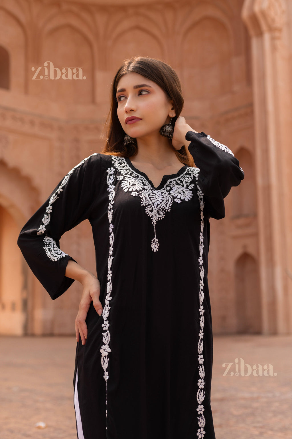 Zibaa Modal Black Chikankari Kurti | Grocsy
