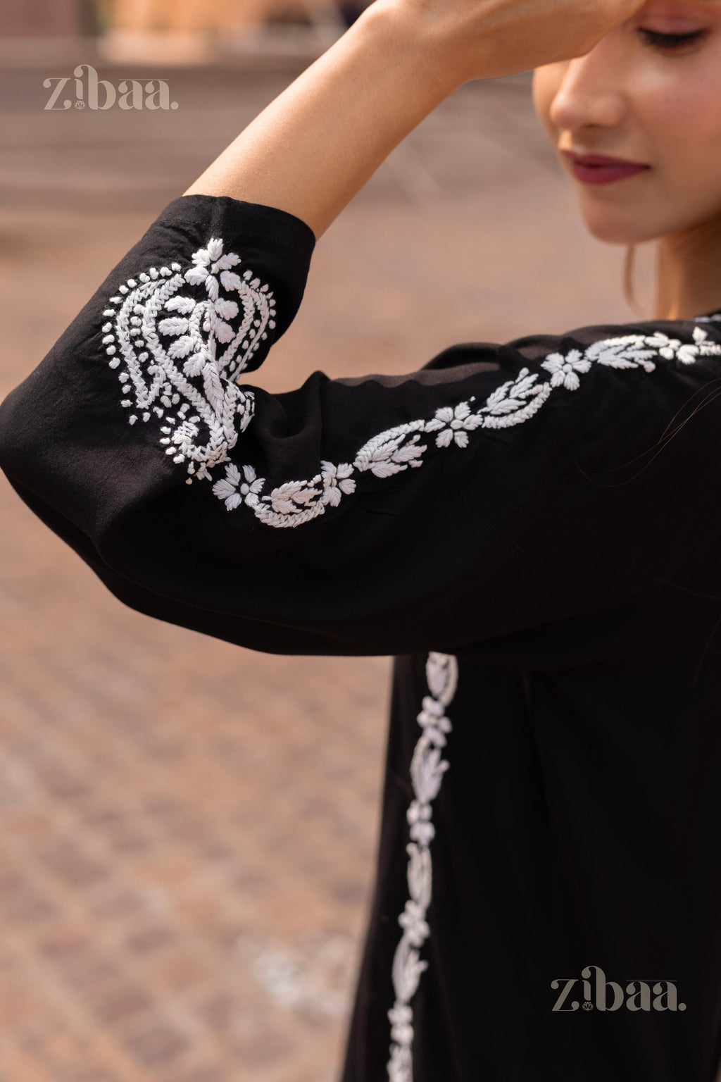 Zibaa Modal Black Chikankari Kurti | Grocsy