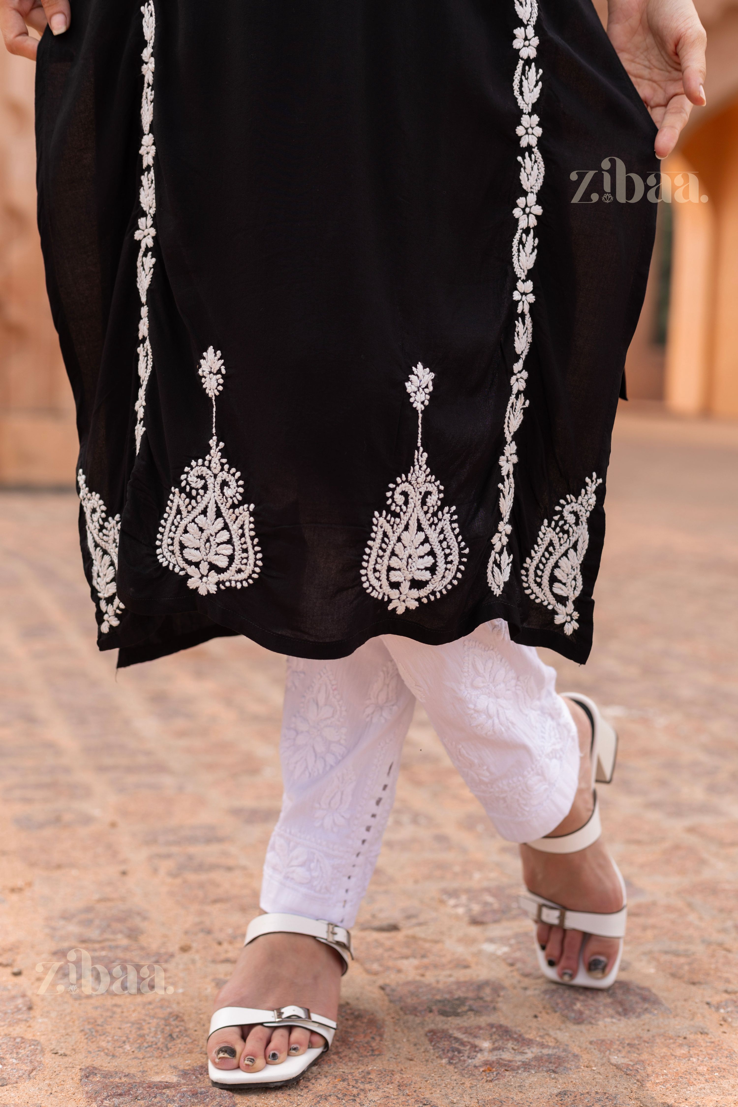 Zibaa Modal Black Chikankari Kurti | Grocsy