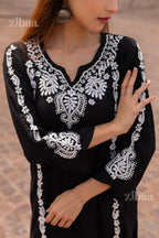Zibaa Modal Black Chikankari Kurti | Grocsy