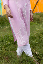 Zibaa Modal Pink Chikankari Kurti | Grocsy