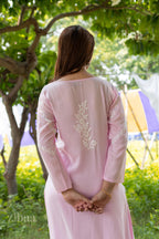 Zibaa Modal Pink Chikankari Kurti | Grocsy