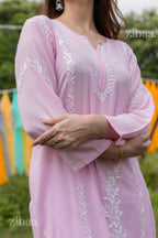 Zibaa Modal Pink Chikankari Kurti | Grocsy