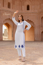 Zibaa Rayon White Chikankari Kurti | Grocsy