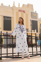 Zibaa Rayon White Chikankari Kurti with small motifs | Grocsy