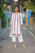 Zibaa Modal White Chikankari Kurti With Maroon Bel | Grocsy