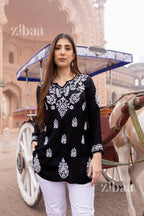 Zibaa Modal Black Short Chikankari Kurti | Grocsy