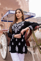 Zibaa Modal Black Short Chikankari Kurti | Grocsy