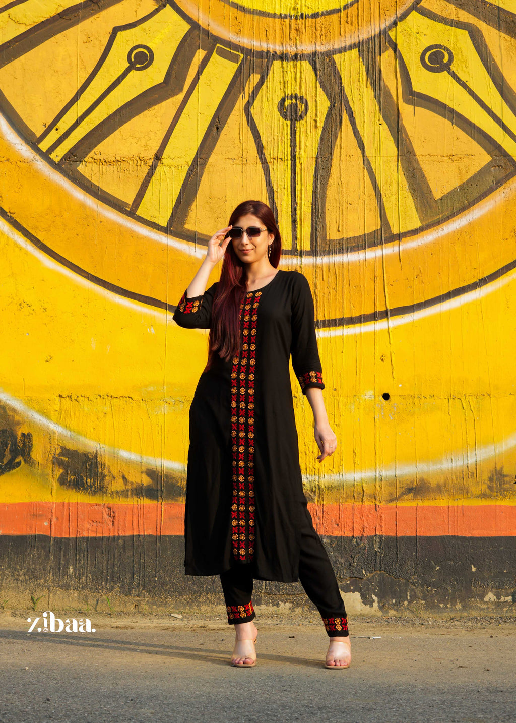 Zibaa Luxury Rayon Black Chikankari Kurta Set | Grocsy