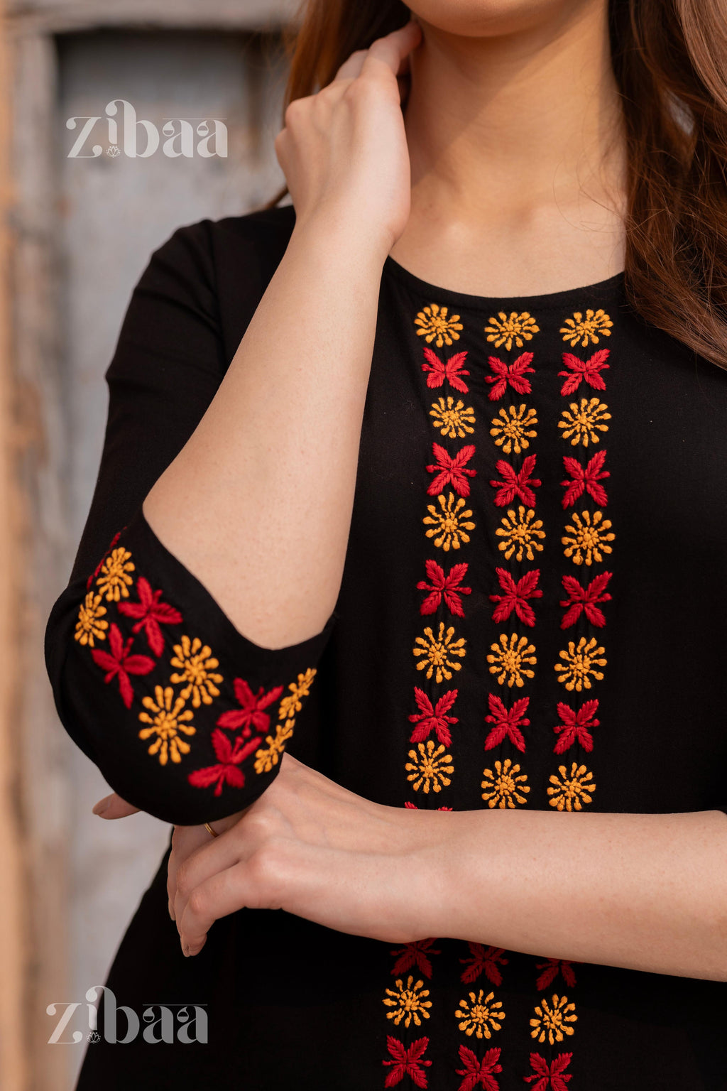 Zibaa Luxury Rayon Black Chikankari Kurta Set | Grocsy