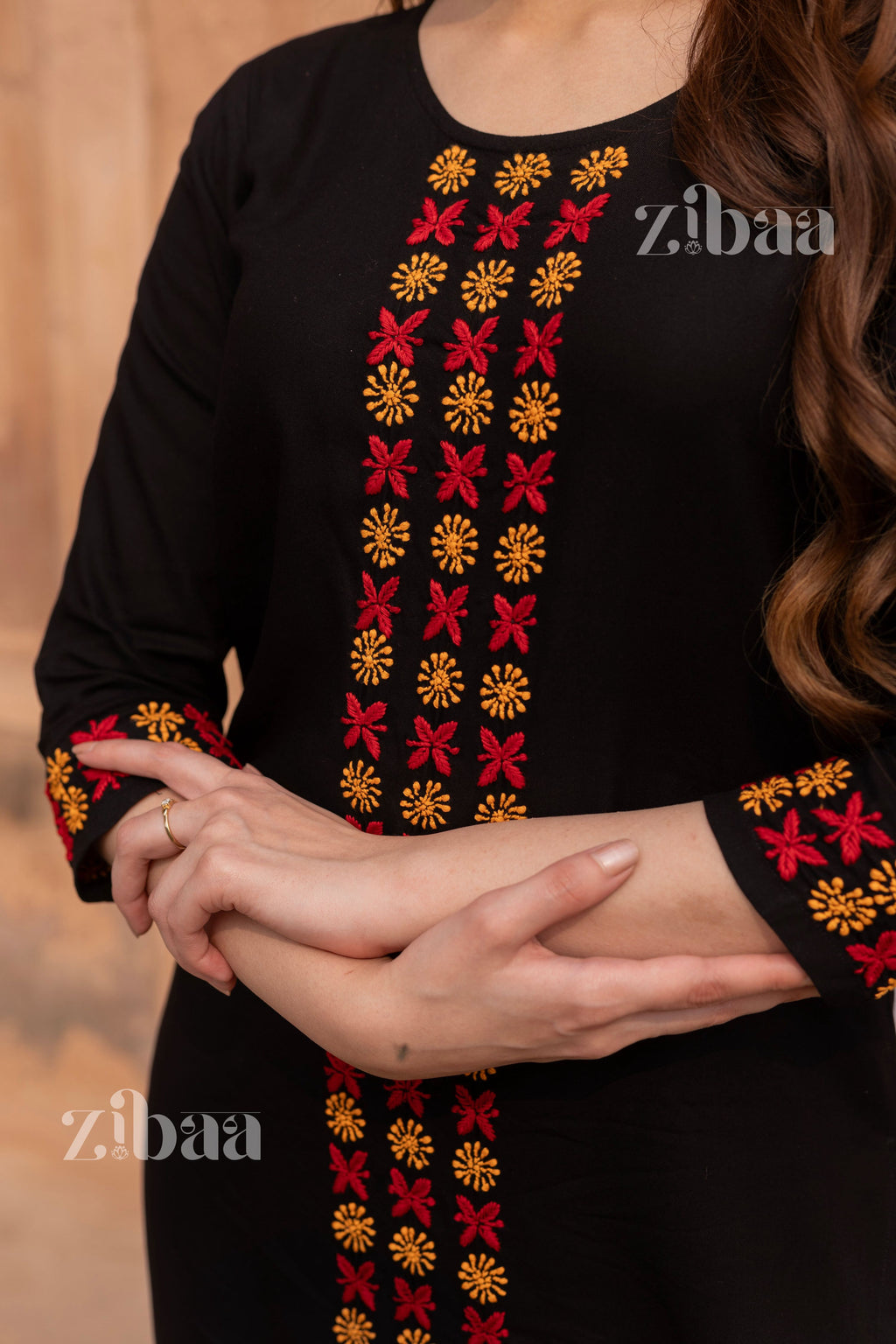 Zibaa Luxury Rayon Black Chikankari Kurta Set | Grocsy
