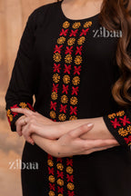 Zibaa Luxury Rayon Black Chikankari Kurta Set | Grocsy