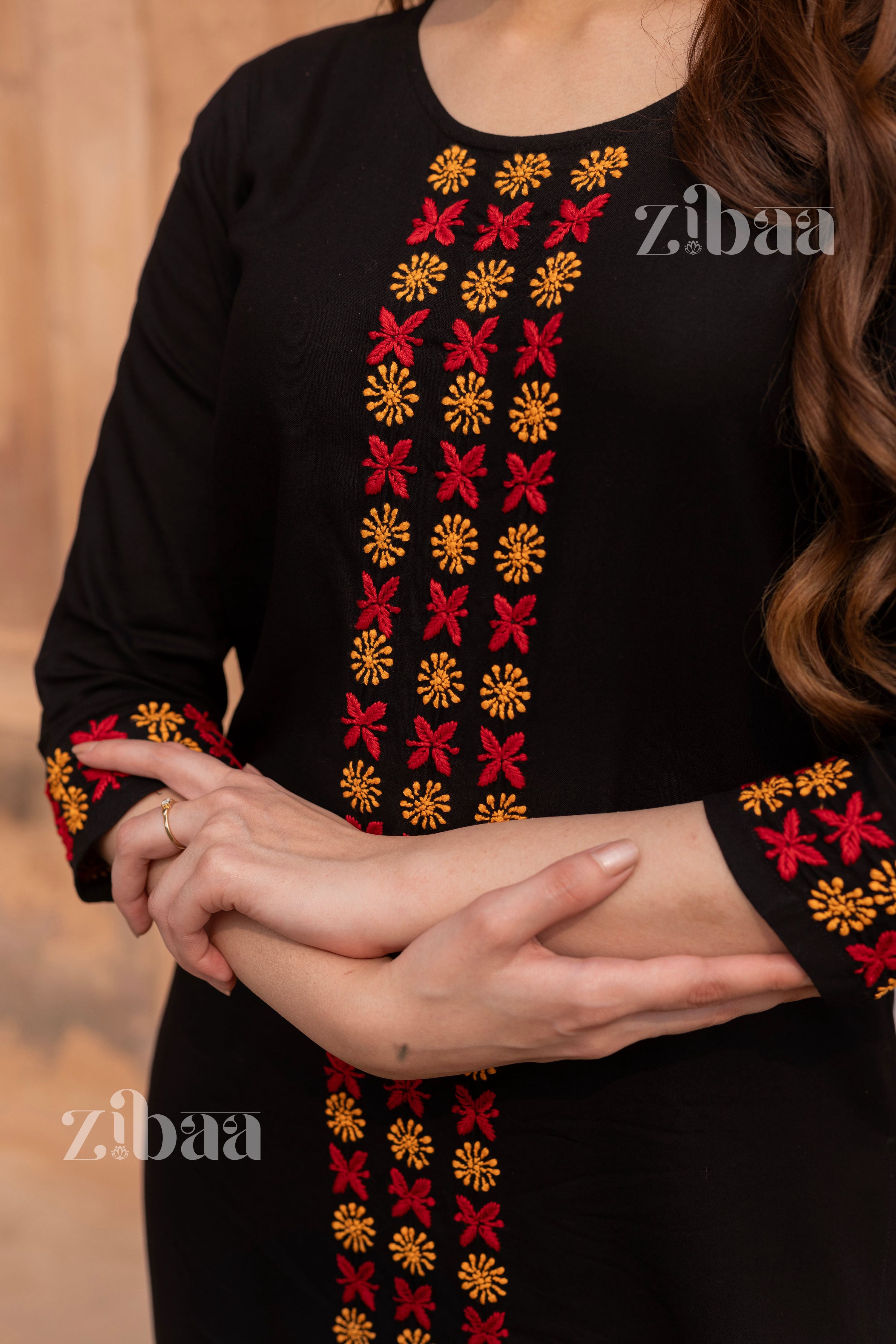 Zibaa Luxury Rayon Black Chikankari Kurta Set | Grocsy