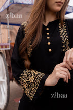 Zibaa Luxury Rayon Black Chikankari Kurta with Hand Jaal | Grocsy