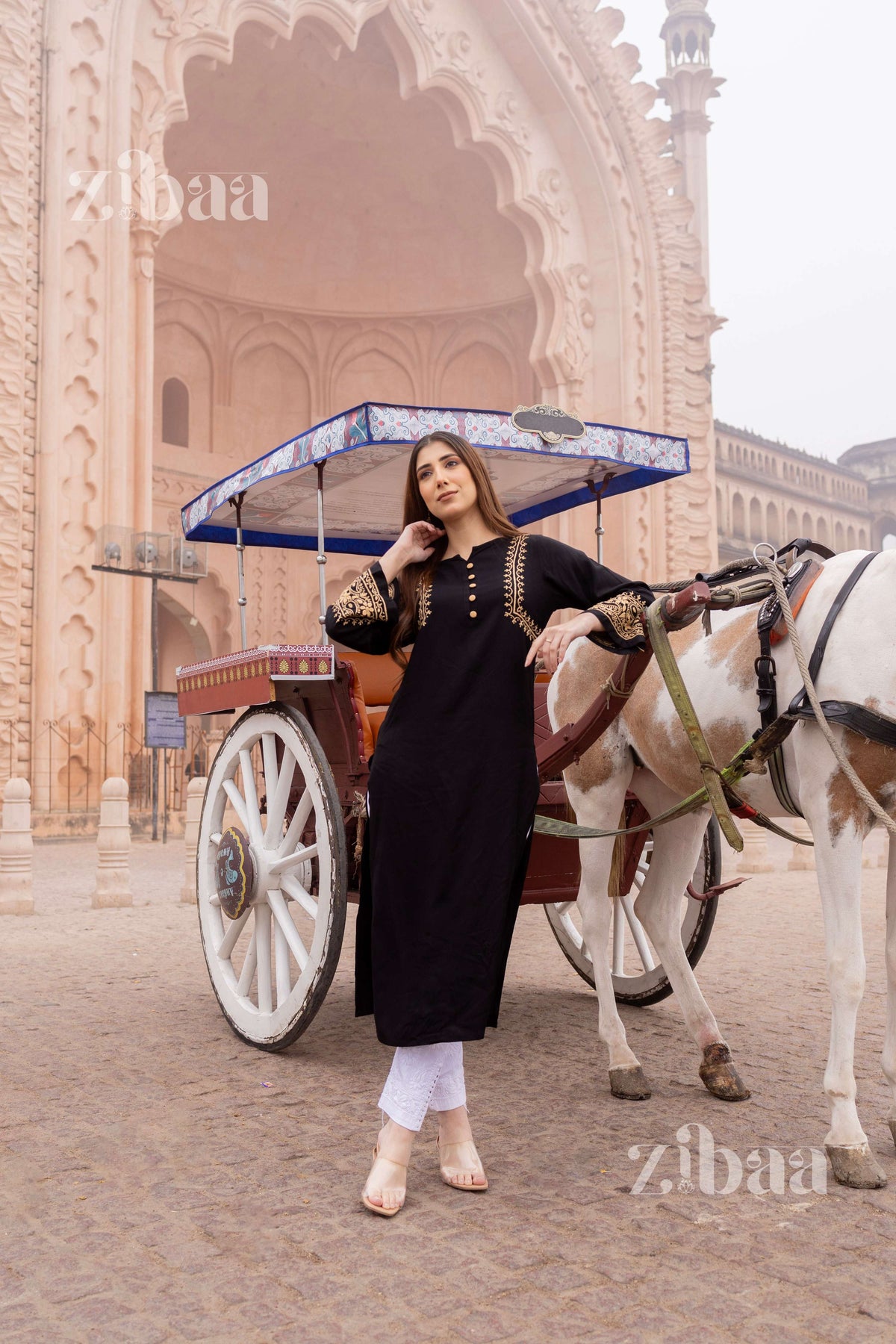 Zibaa Luxury Rayon Black Chikankari Kurta with Hand Jaal | Grocsy