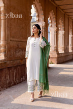 Zibaa Ivory Pure Muslin Chikankari Kurta Set with Mul Dupatta | Grocsy