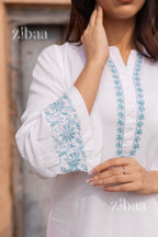 Zibaa Luxury Rayon White Chikankari Kurta Set | Grocsy