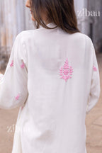 Zibaa Ivory Muslin Long Chikankari Kurta | Grocsy