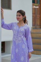Zibaa Modal Lavender Chikankari Kurta | Grocsy