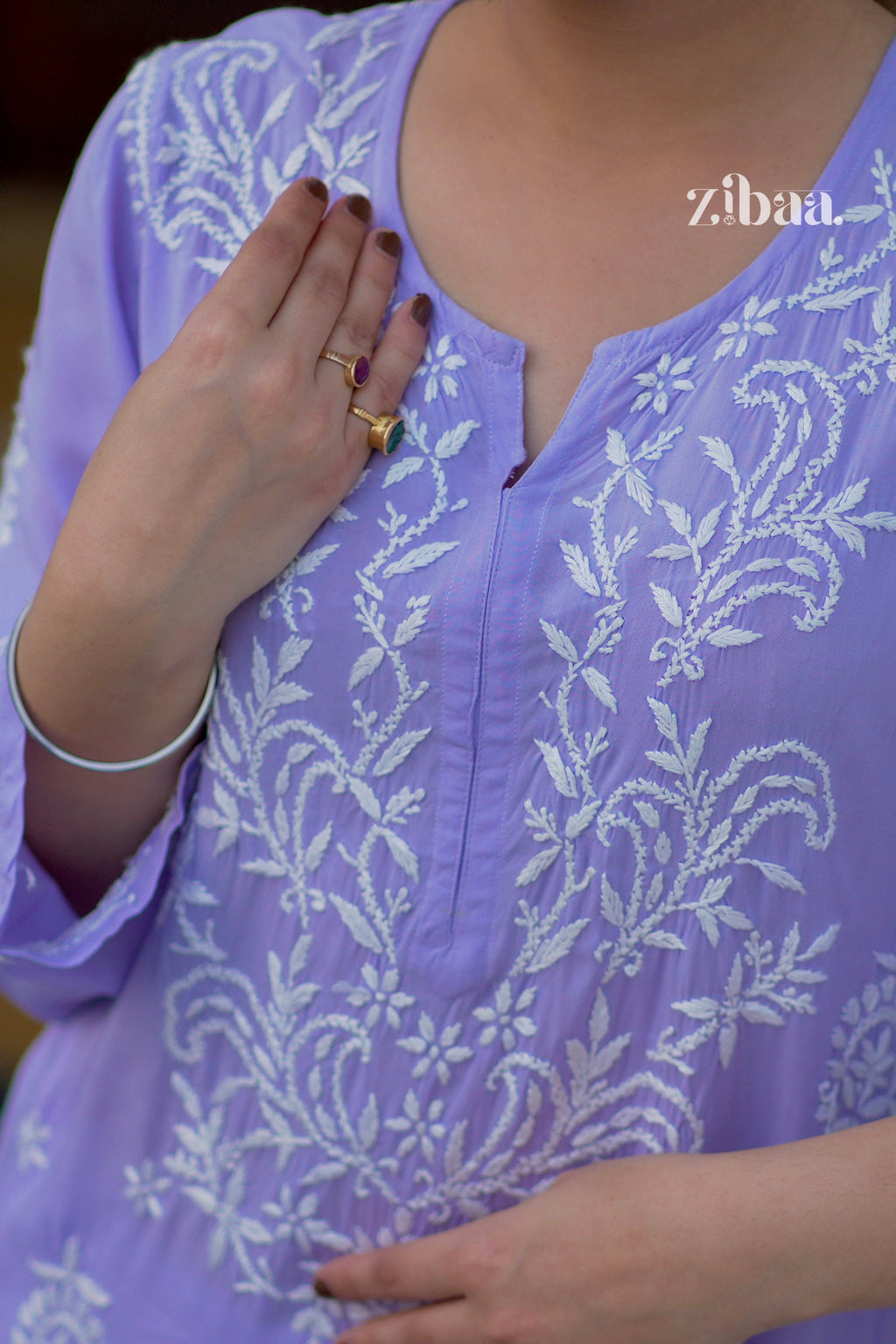 Zibaa Modal Lavender Chikankari Kurta | Grocsy
