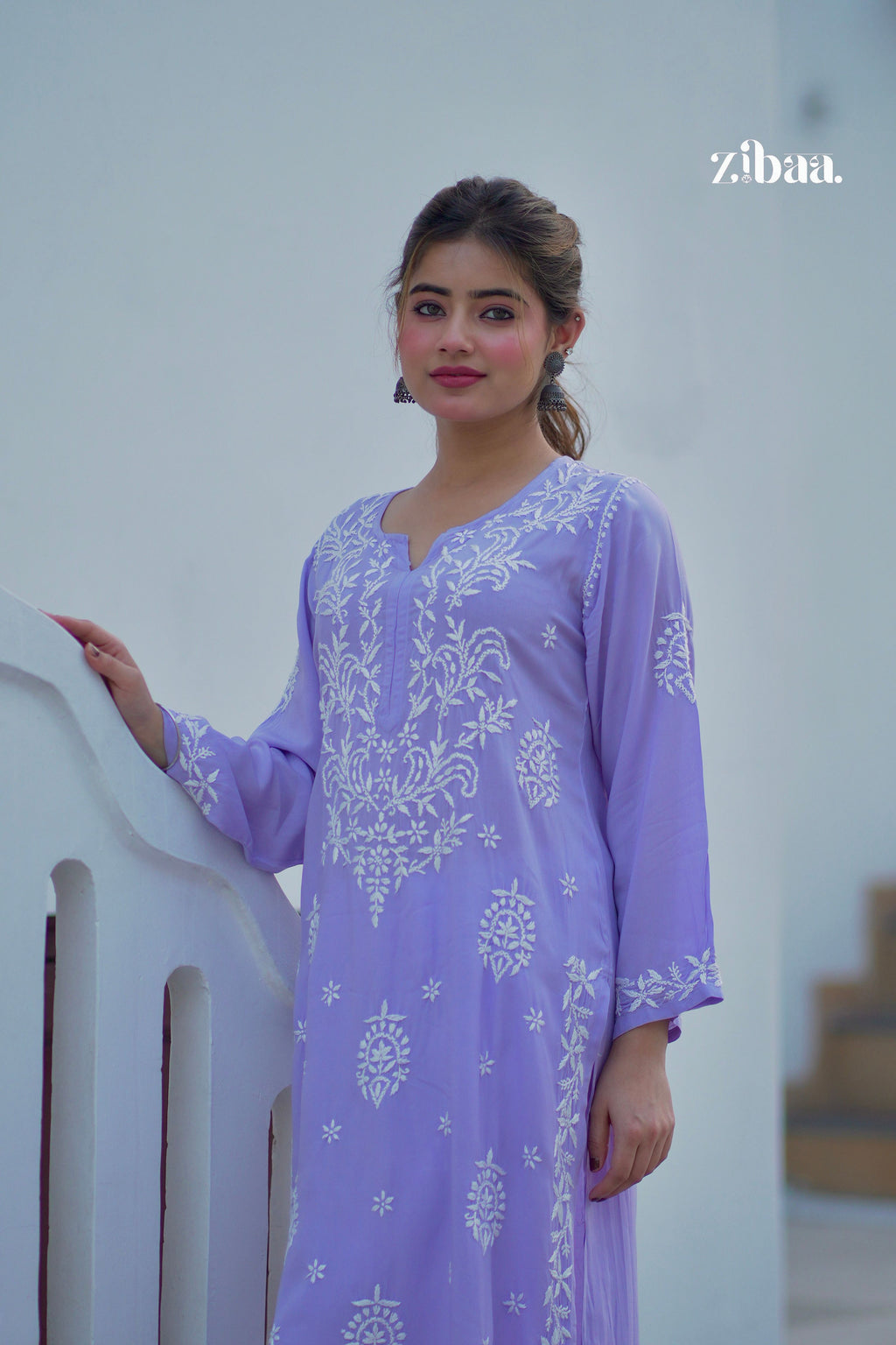 Zibaa Modal Lavender Chikankari Kurta | Grocsy