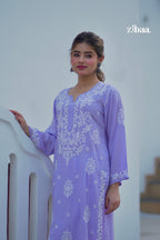 Zibaa Modal Lavender Chikankari Kurta | Grocsy