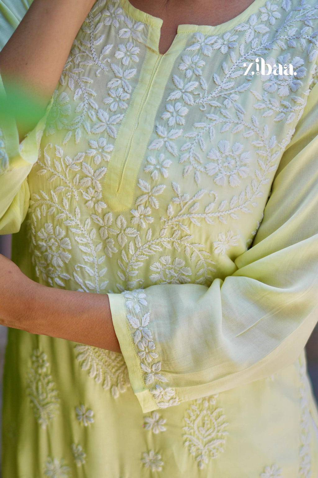 Zibaa Modal Butter Yellow Chikankari Kurta | Grocsy