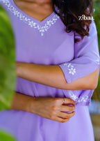Zibaa Lavender Luxury Rayon Chikankari Coord Set | Grocsy