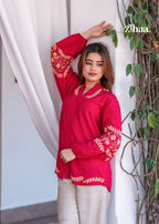 Zibaa Hot Pink Luxury Rayon Chikankari Top | Grocsy
