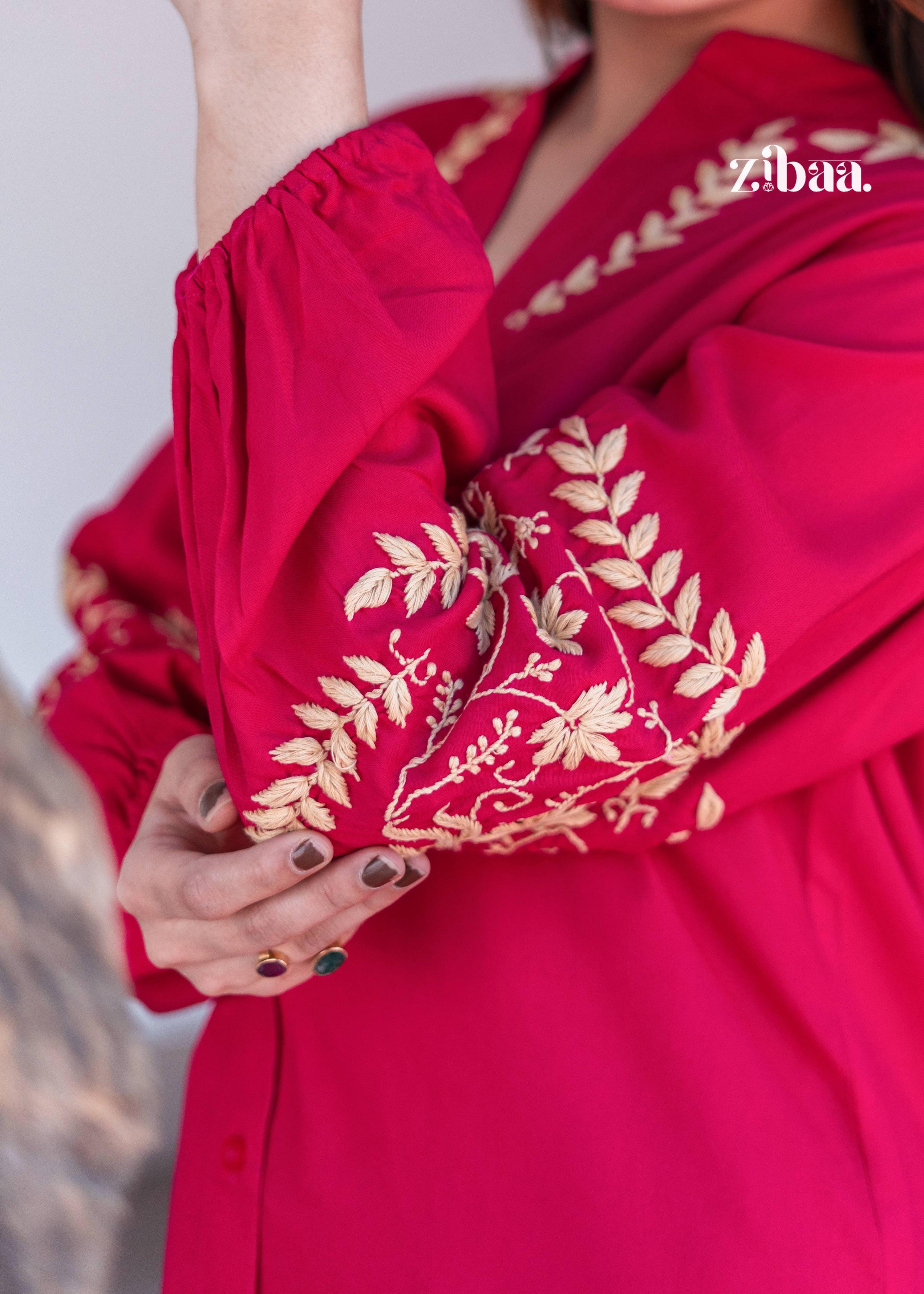Zibaa Hot Pink Luxury Rayon Chikankari Top | Grocsy