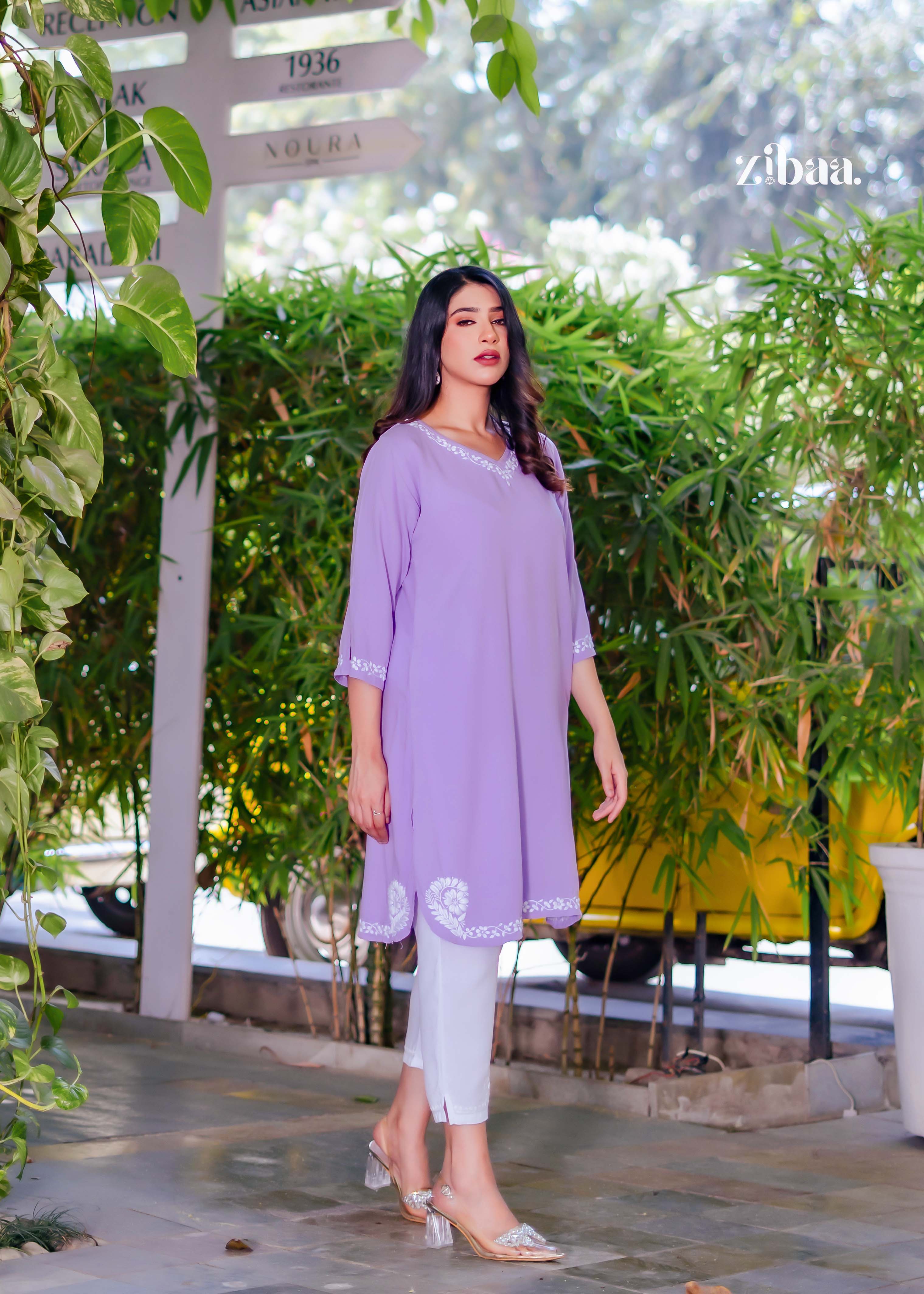 Zibaa Lavender Luxury Rayon Chikankari Kurta | Grocsy