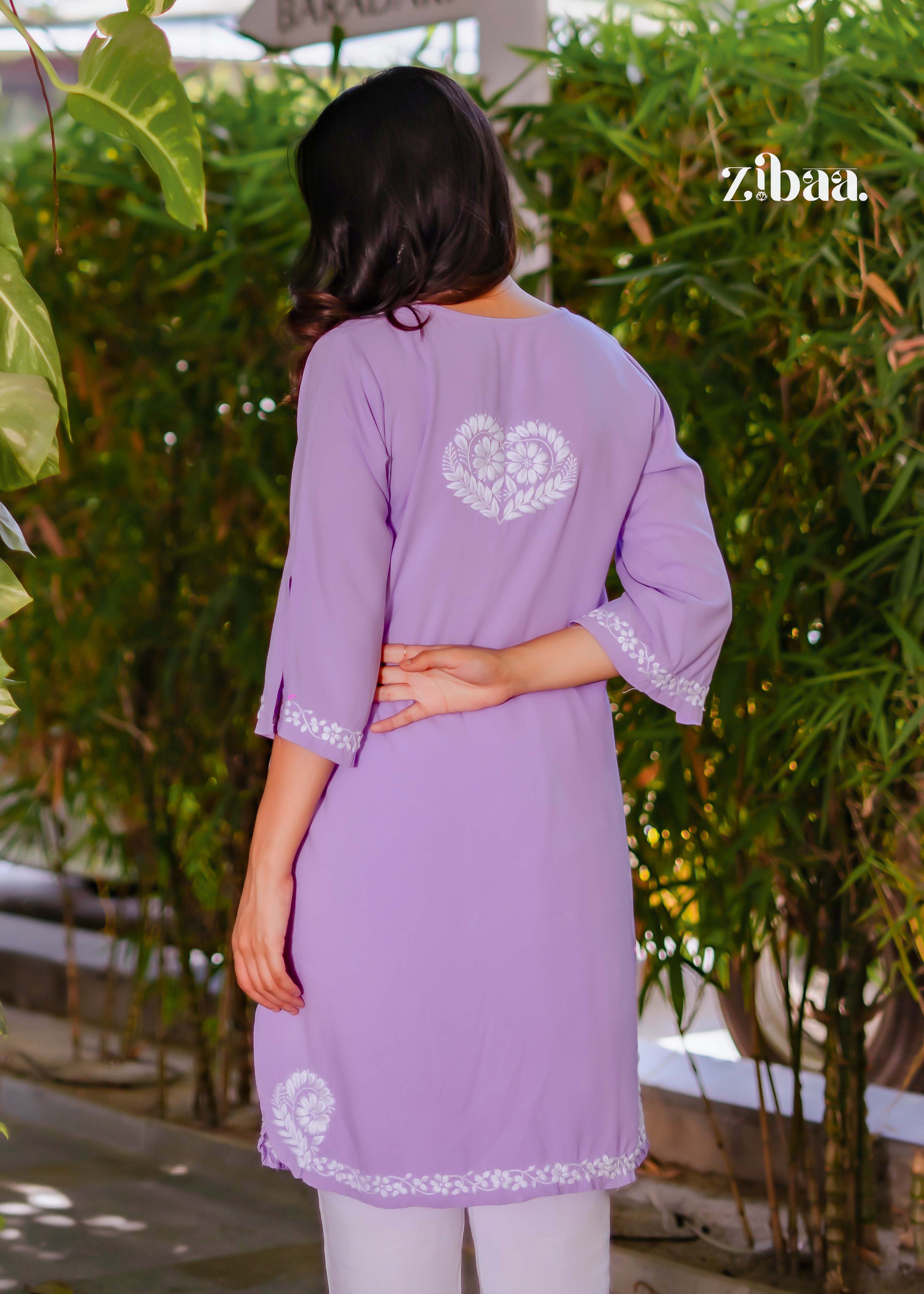 Zibaa Lavender Luxury Rayon Chikankari Kurta | Grocsy