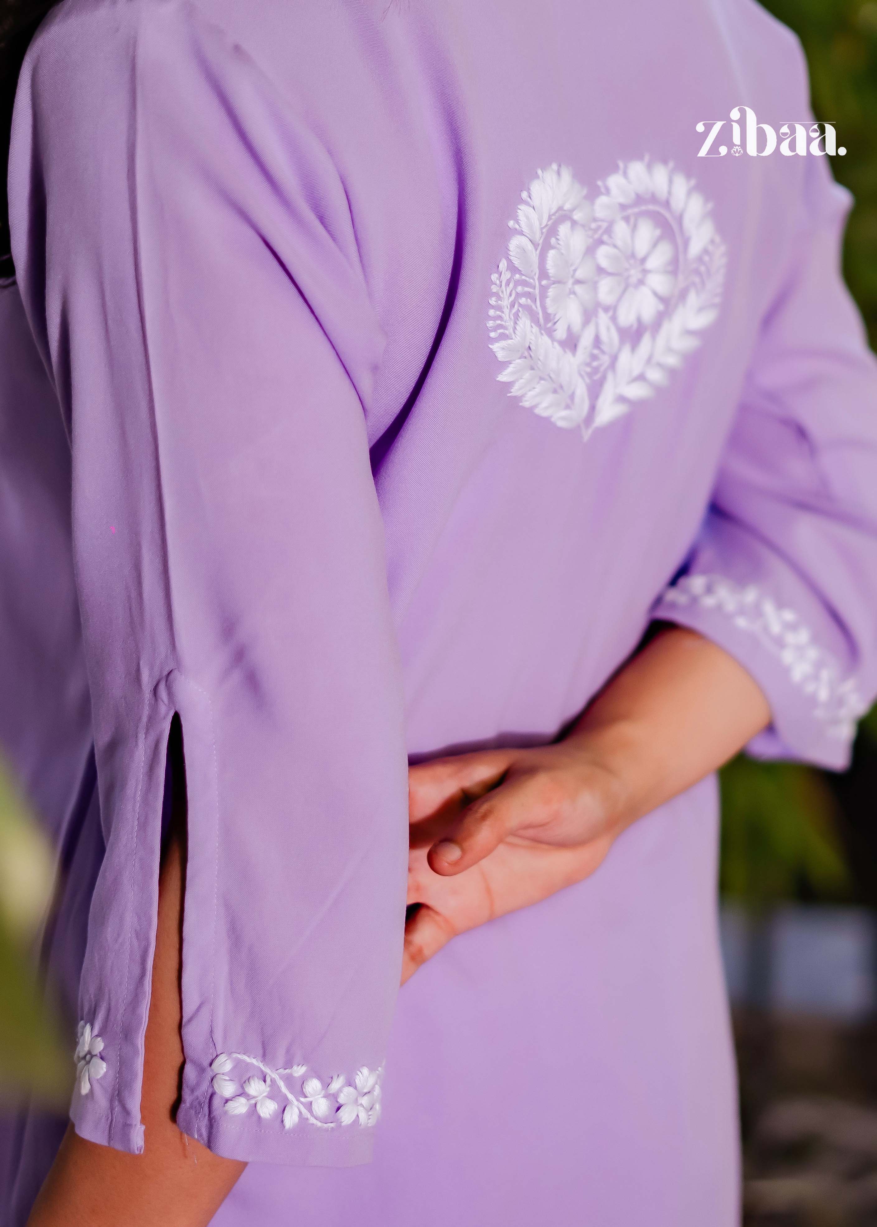 Zibaa Lavender Luxury Rayon Chikankari Kurta | Grocsy