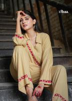 Zibaa Beige Rayon Chikankari Co-ord Set | Grocsy