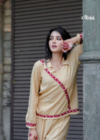 Zibaa Beige Rayon Chikankari Co-ord Set | Grocsy