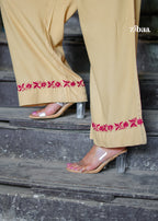 Zibaa Beige Rayon Chikankari Co-ord Set | Grocsy