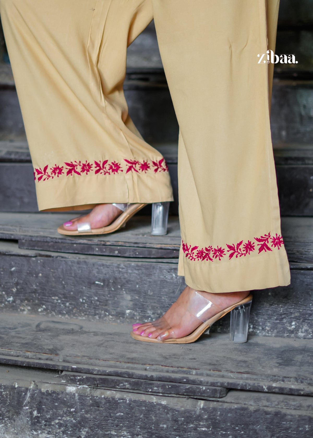 Zibaa Beige Rayon Chikankari Co-ord Set | Grocsy