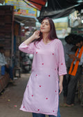 Zibaa Pink & Red Modal Chikankari Kurta | Grocsy