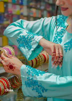 Zibaa Cyan Blue Modal Chikankari Kurta | Grocsy