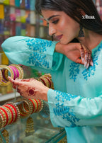 Zibaa Cyan Blue Modal Chikankari Kurta | Grocsy