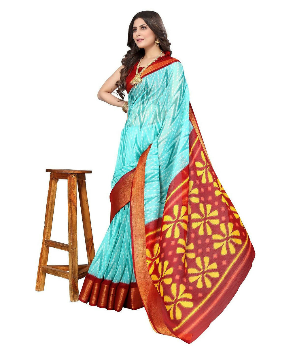 Vamika Cotton Sky Blue Jari Border Bollywood Style Saree (DINO SKY BLUE) | Grocsy